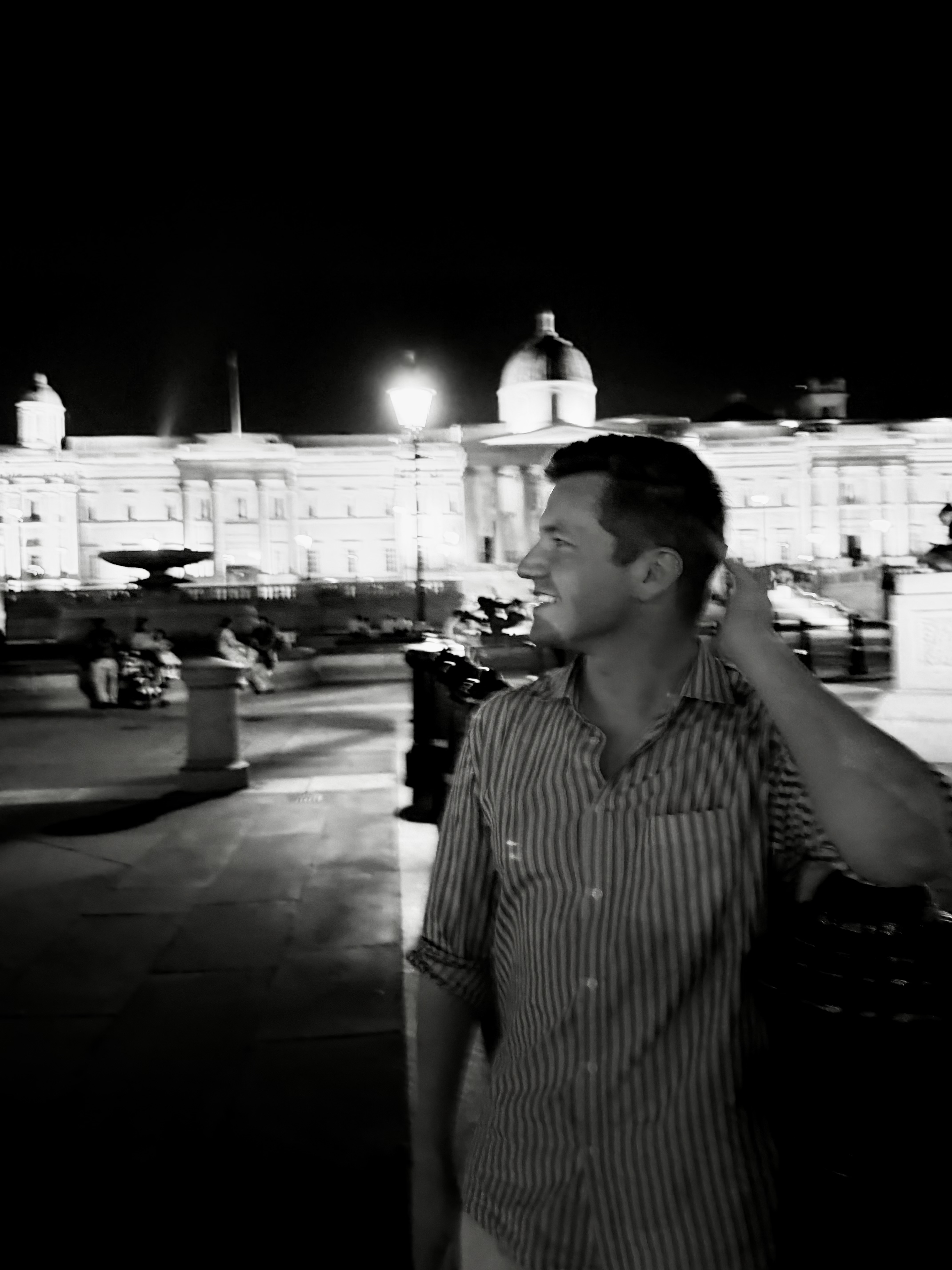 Joseph Clark in a black-and-white nighttime portrait